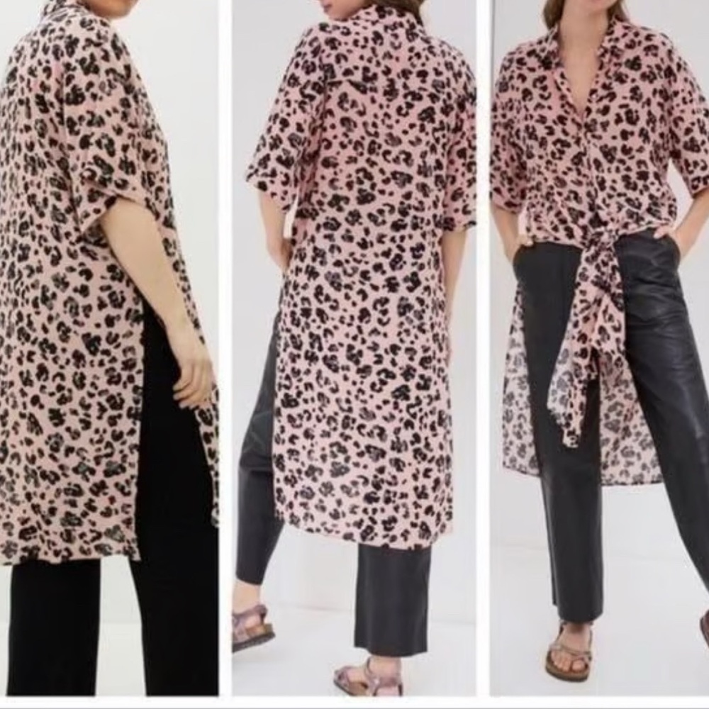 Anthropologie Maeve Leopard Print Pink Tunic Short Sleeve Tunic Dress XS